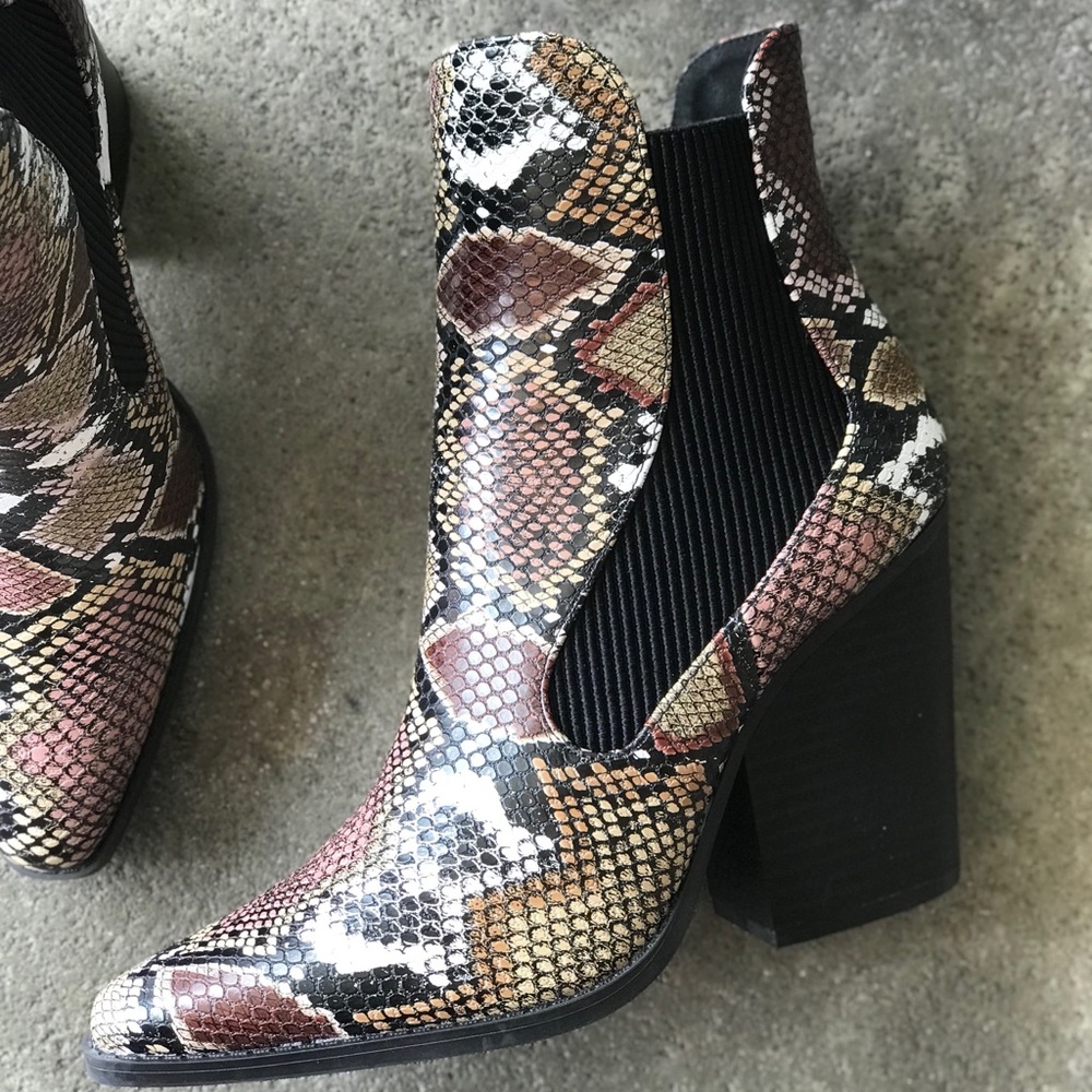 Qupid Multi Color Python Snake Ankle Bootie - Picture 3 of 8